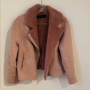 Zara Pink Teddy Jacket with Oversized Collar